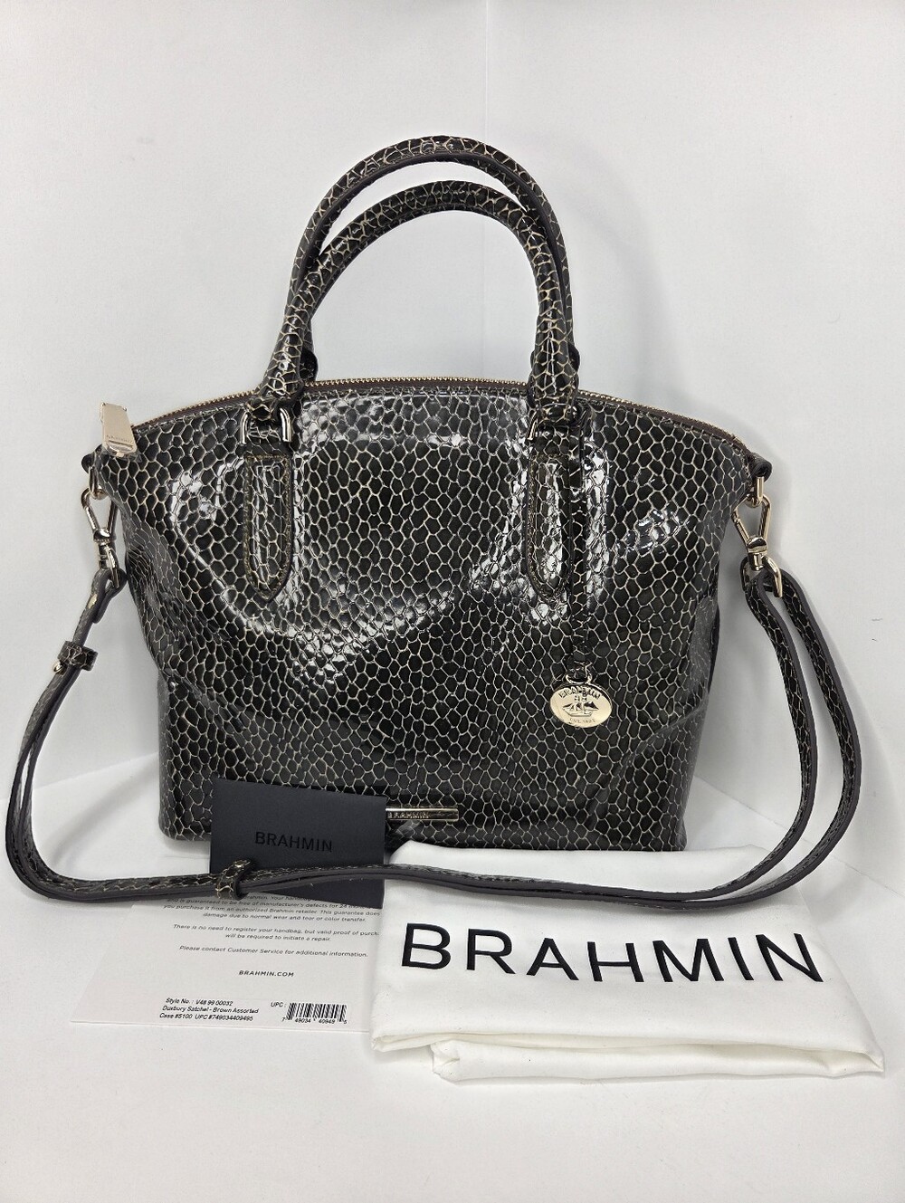 🤎▪️Brahmin▪️ Brown Assorted Snake Print Patent Genuine Leather Duxbury Satchel
